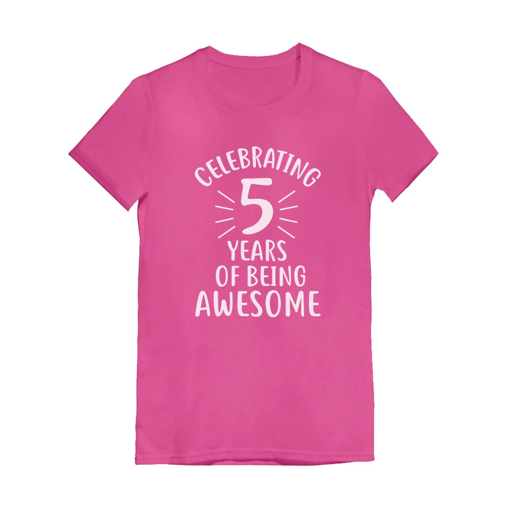 Celebrating 5 Years Of Being Awesome Youth Girls' Fitted T-Shirt - Wow pink 2