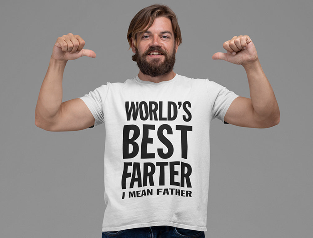 Dad's World's Greatest Farter (I Mean Father) Unisex Cotton Crewneck T-Shirt – Funny Gift Tee