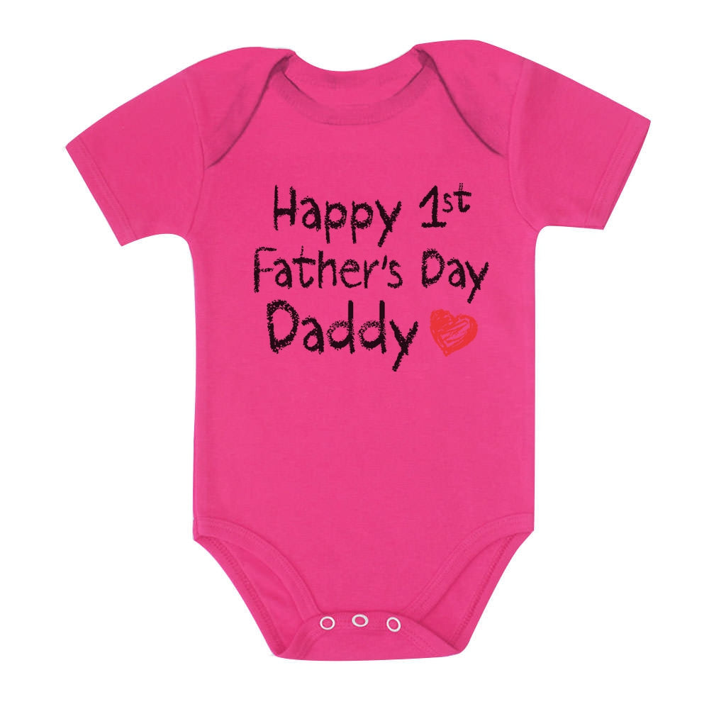 Happy First Father's Day Daddy Cute Baby Bodysuit - Wow pink 6