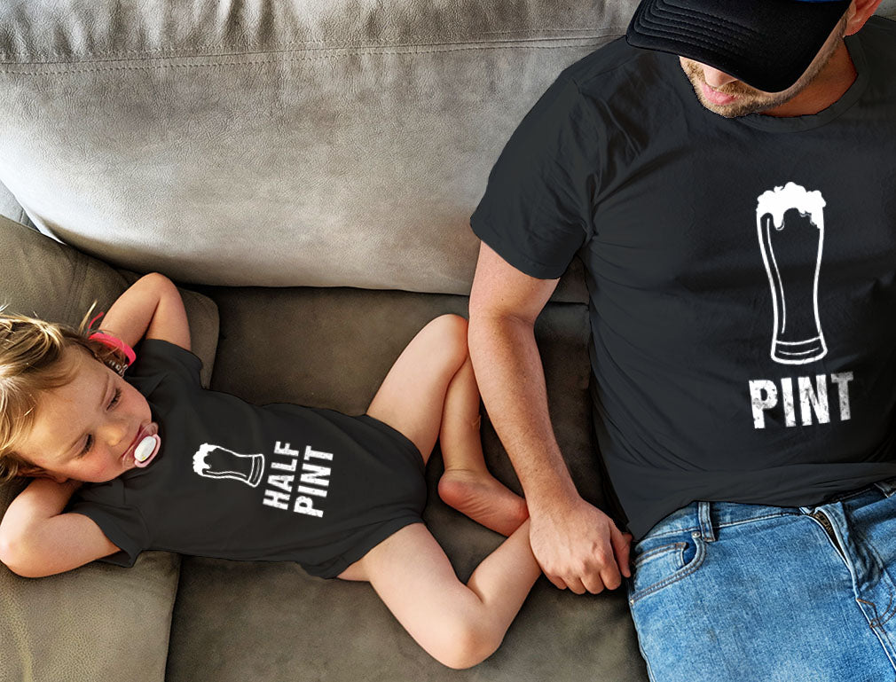 Pint & Half Pint Baby Bodysuit & Men's T-Shirt Matching Set Father's Day Gift