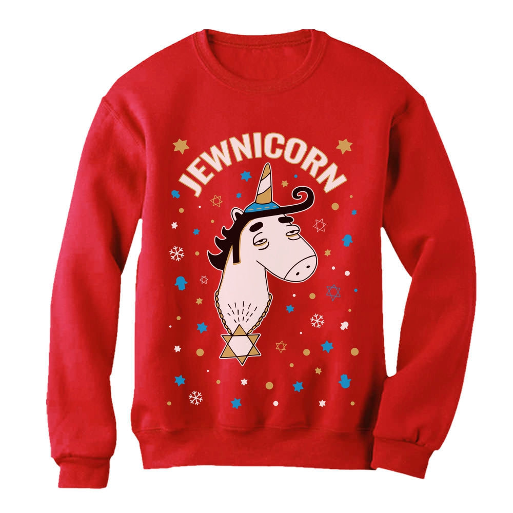 Jewnicorn Ugly Christmas Hanukkah Sweatshirt - Red 3