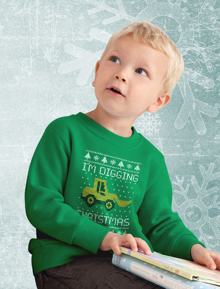 I'm Digging Christmas Ugly Sweater Tractor Toddler Kids Sweatshirt 