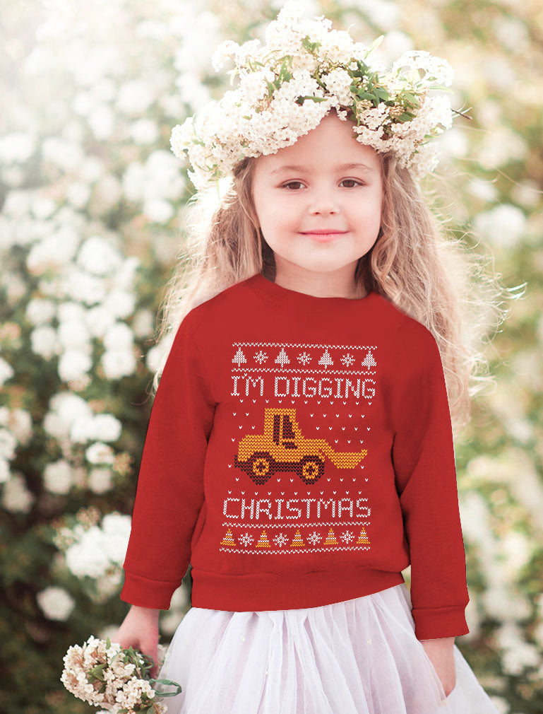 I'm Digging Christmas Ugly Sweater Tractor Toddler Kids Sweatshirt 