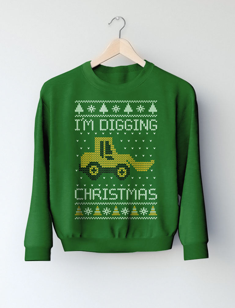 I'm Digging Christmas Ugly Sweater Tractor Toddler Kids Sweatshirt - Red 5