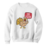 Thumbnail Save a Turkey Eat Pizza Thanksgiving Women Sweatshirt White 2