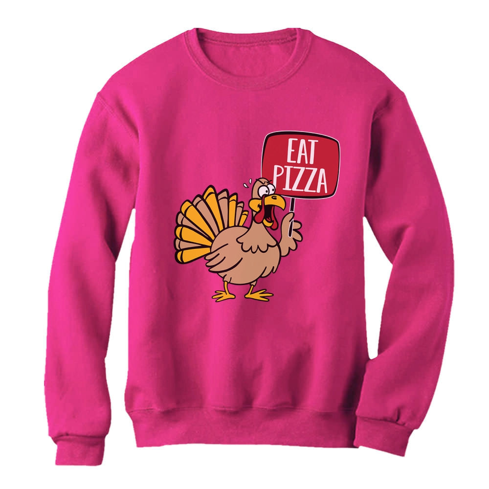 Save a Turkey Eat Pizza Thanksgiving Women Sweatshirt - Pink 5