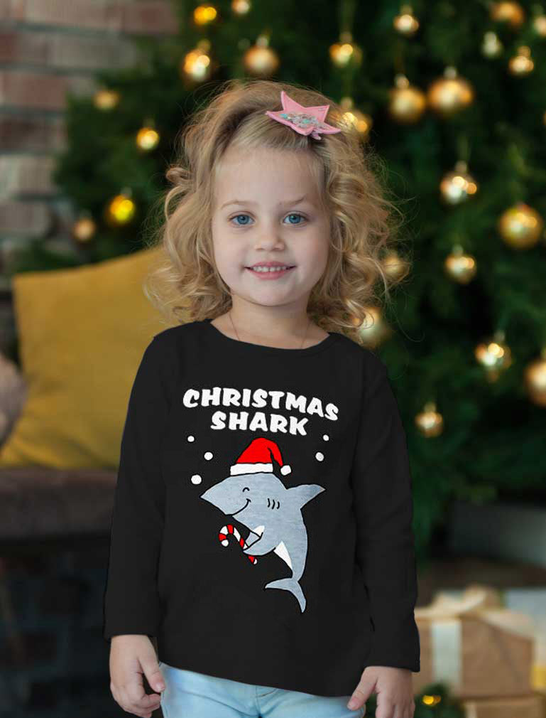 Christmas Shark Doo Doo Ugly Xmas Toddler Kids Long sleeve T-Shirt - Red 4