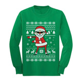 Thumbnail Santa Floss Funny Ugly Christmas Sweater Toddler Kids Long sleeve T-Shirt Green 4