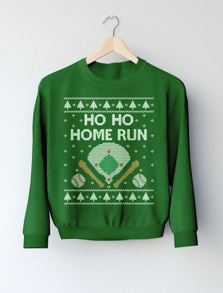 Ho Ho Home Run Baseball Fans Ugly Christmas Youth Kids Sweatshirt - Gray 4