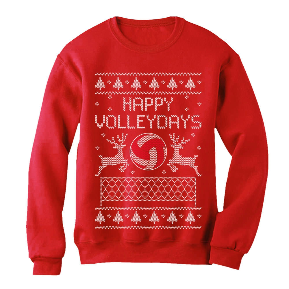 Happy Volleydays Gift for Volleyball Fans Ugly Christmas Women Sweatshirt - Red 1