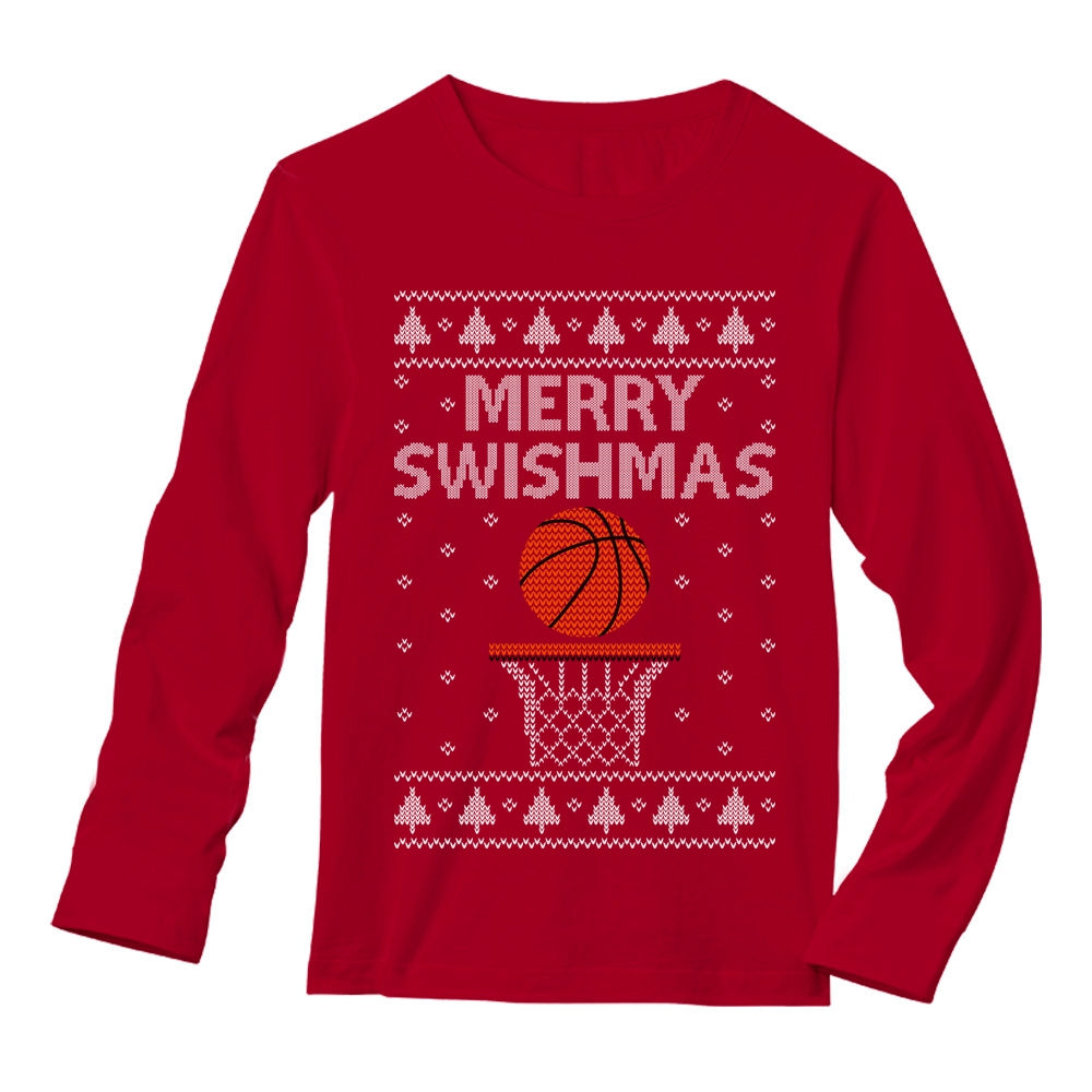Merry Swishmas - Christmas Ugly Sweater For Basketball Fans Long Sleeve T-Shirt 