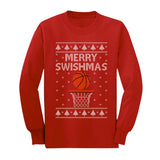 Thumbnail Merry Swishmas Basketball Christmas Ugly Sweater Youth Kids Long Sleeve T-Shirt Red 1