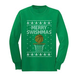 Thumbnail Merry Swishmas Basketball Christmas Ugly Sweater Youth Kids Long Sleeve T-Shirt Green 3