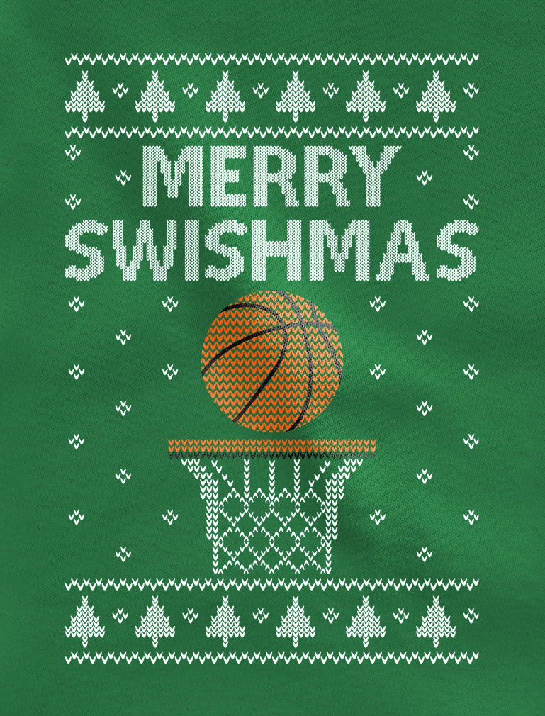 Merry Swishmas Basketball Christmas Ugly Sweater Youth Kids Long Sleeve T-Shirt - Green 6