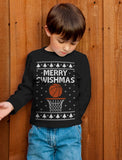 Thumbnail Merry Swishmas Basketball Christmas Ugly Sweater Youth Kids Long Sleeve T-Shirt Green 4