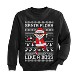 Thumbnail Santa Floss Like a Boss Funny Ugly Christmas Sweater Youth Kids Sweatshirt Black 1