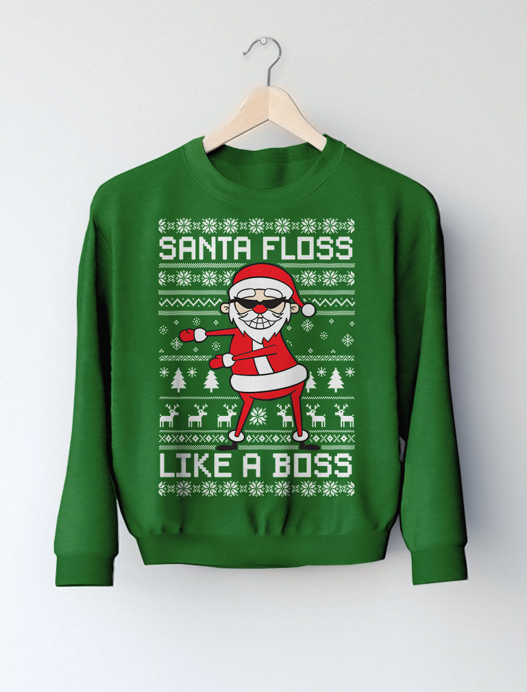 Santa Floss Like a Boss Funny Ugly Christmas Sweater Youth Kids Sweatshirt - Red 4