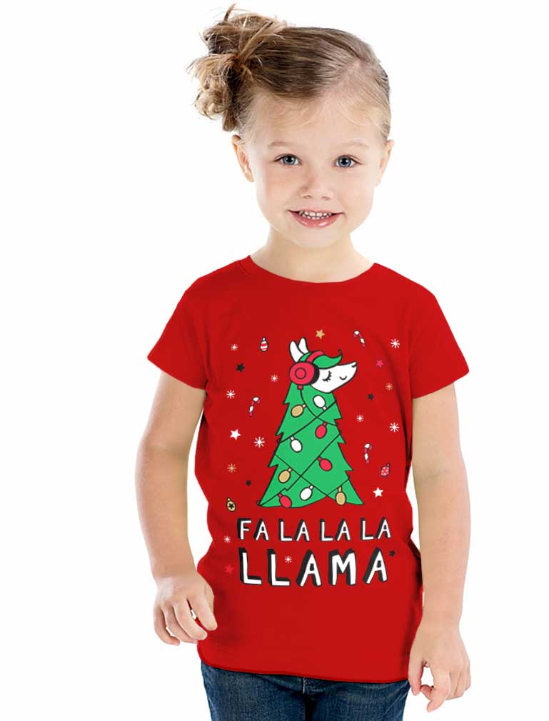Fa La La Llama Ugly Christmas Sweater Funny Xmas Youth Kids Girls' Fitted T-Shirt 
