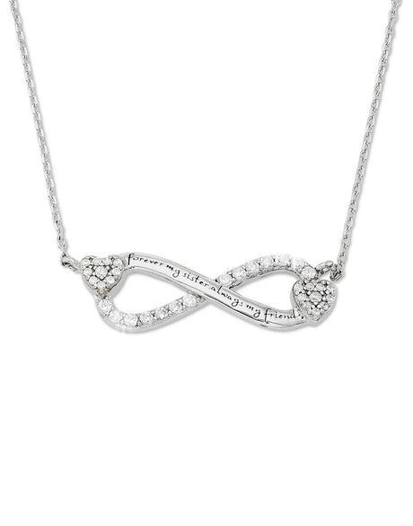 Infinity Zirconia Necklace - Forever My Sister Always My Friend - Gift for Sister and Bff - Silver 1