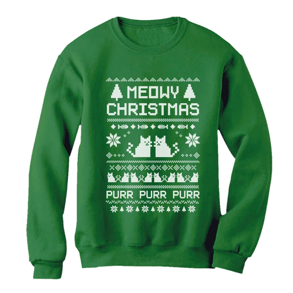 Meowy Christmas Ugly Sweater - Cute Xmas Party Women Sweatshirt - Green 3