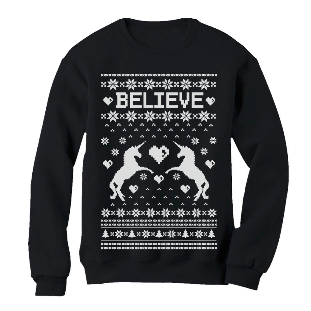 Believe in Unicorns Xmas Ugly Sweater Women Sweatshirt 