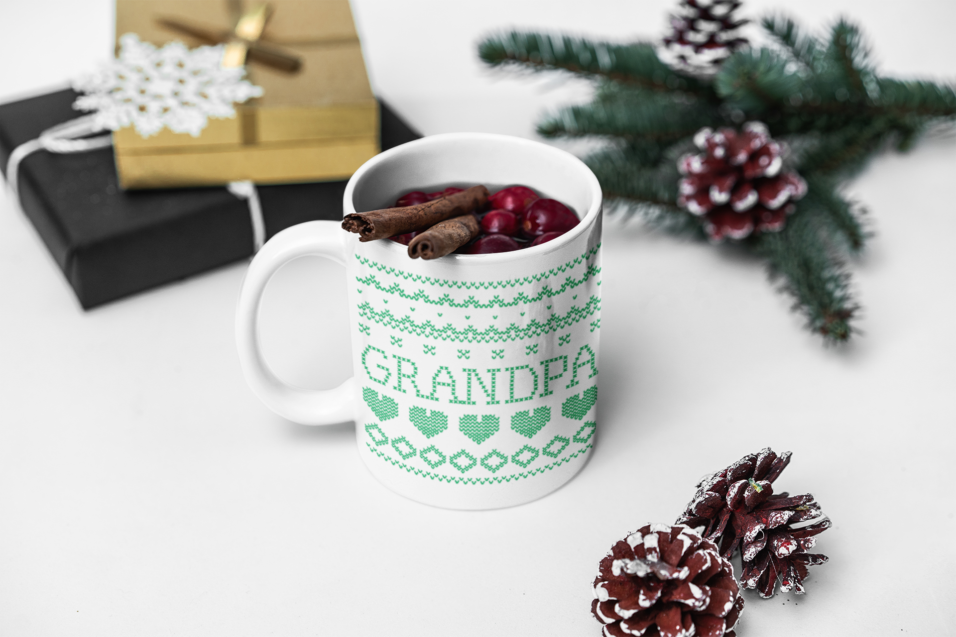 Grandma & Grandpa Matching Christmas Grandparents Coffee Mugs Gift Set - White 3