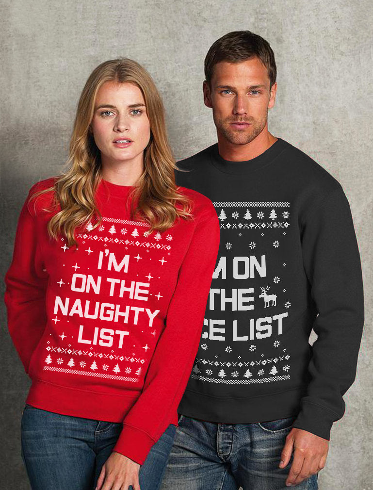 Nice & Naughty List Ugly Christmas Funny Couples Party Sweatshirt Set Holiday - Nice Black / Naughty Black 10
