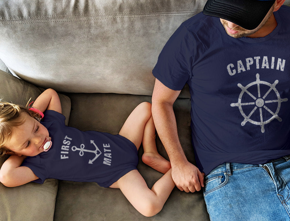 Captain & First Mate Shirt & Bodysuit for Dads & Babies - Navy 2