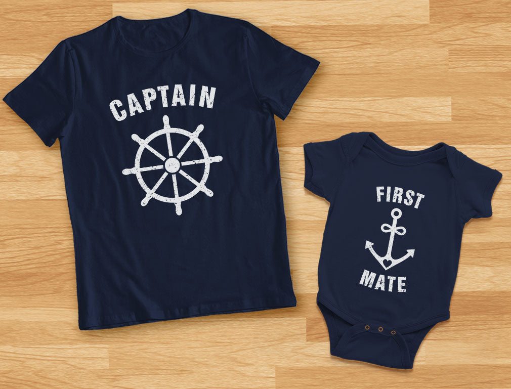 Captain & First Mate Shirt & Bodysuit for Dads & Babies - Navy 3