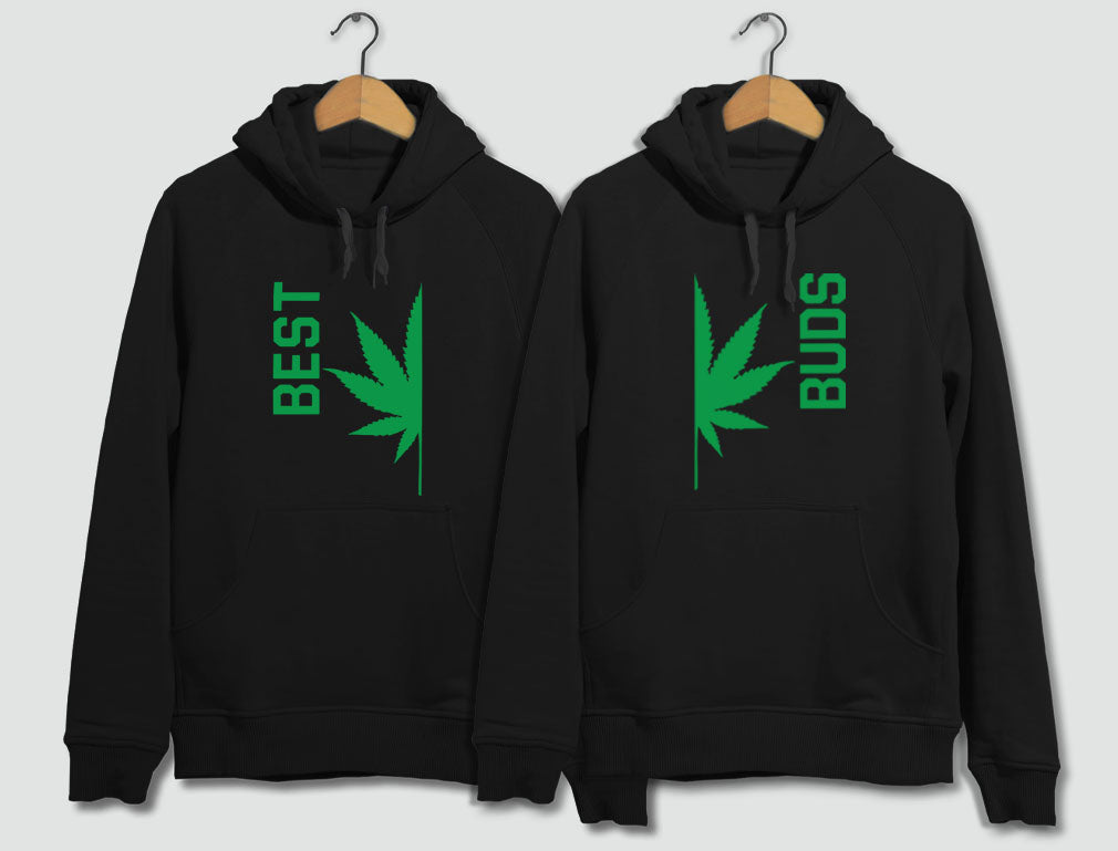 Best Buds Gift for Weed Lovers - Funny Cannabis Leaf Matching Hoodies Set - Black 4
