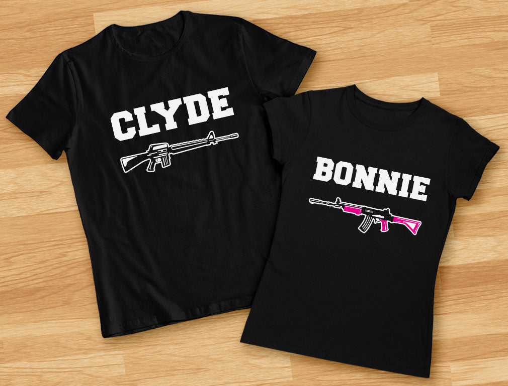 Bonnie and Clyde Valentine's Day Gift for Him and Her Matching Couples T-shirts - Bonnie Black / Clyde Black 5