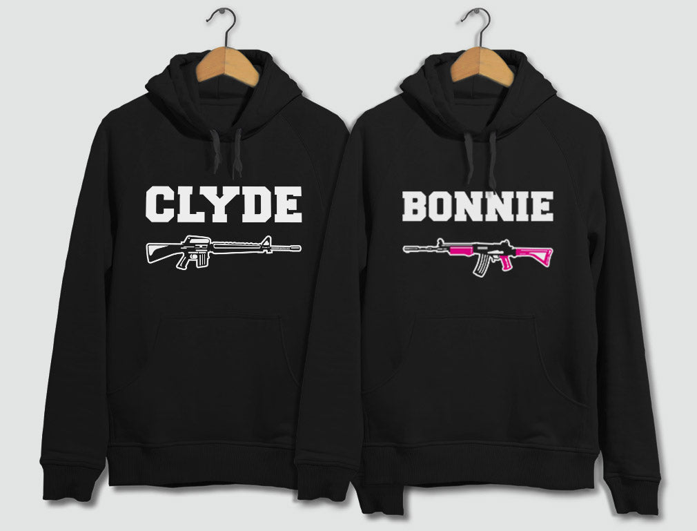 Bonnie & Clyde Him & Her Matching Couples Hoodies - Black 4