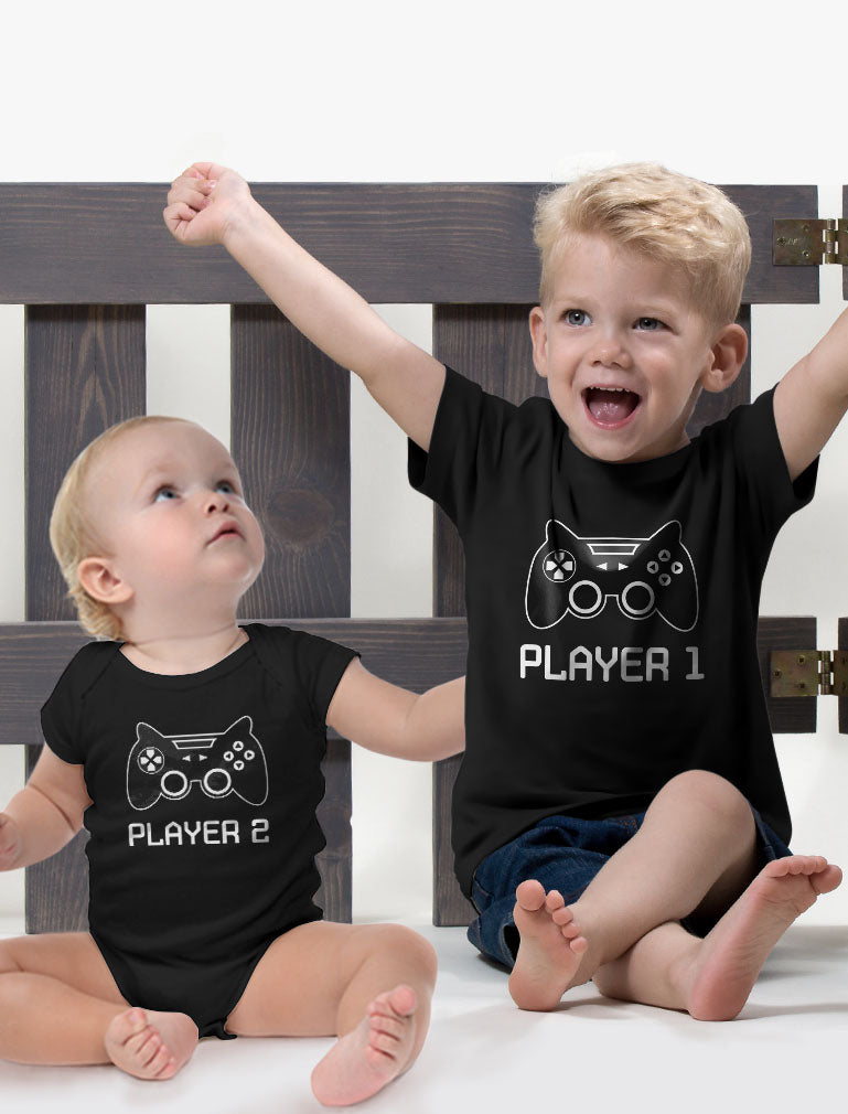 Player 1 Player 2 Big/Little Brother Gamer Matching Shirts - Big Bro Gray / Lil Bro Gray 1
