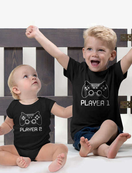Player 1 Player 2 Big/Little Brother Gamer Matching Shirts - Big Bro Navy / Lil Bro Navy 1