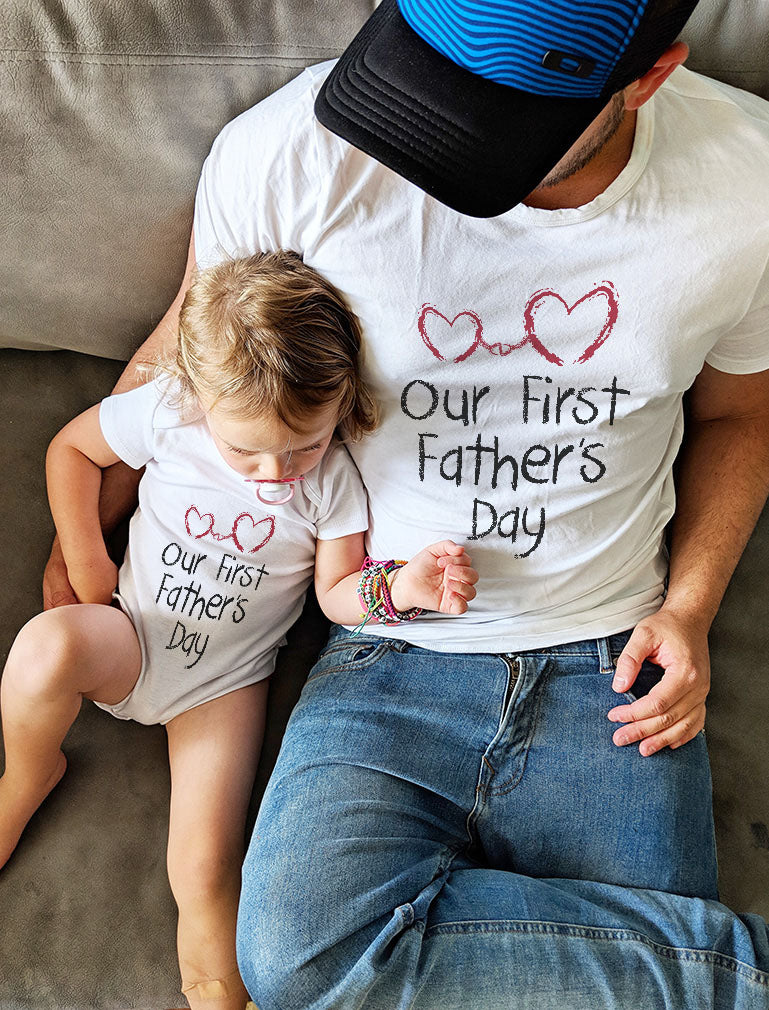 Our First Father's Day Matching Bodysuit & T-Shirt - Dad White / Baby White 2