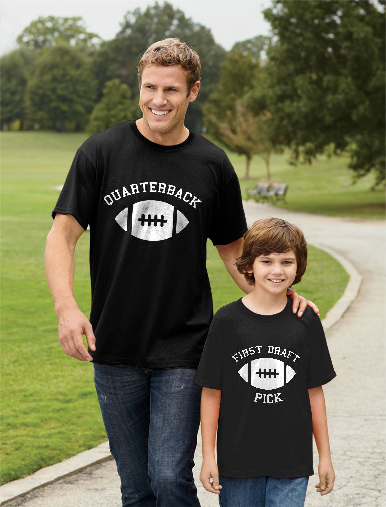 Quarterback and First Draft Matching Football T-Shirts Outfit for