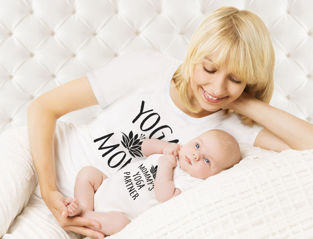 Yoga Mom & Baby Matching Set Outfit Mom & Baby Shirts Mommy and Me - Mom White / Baby White 3