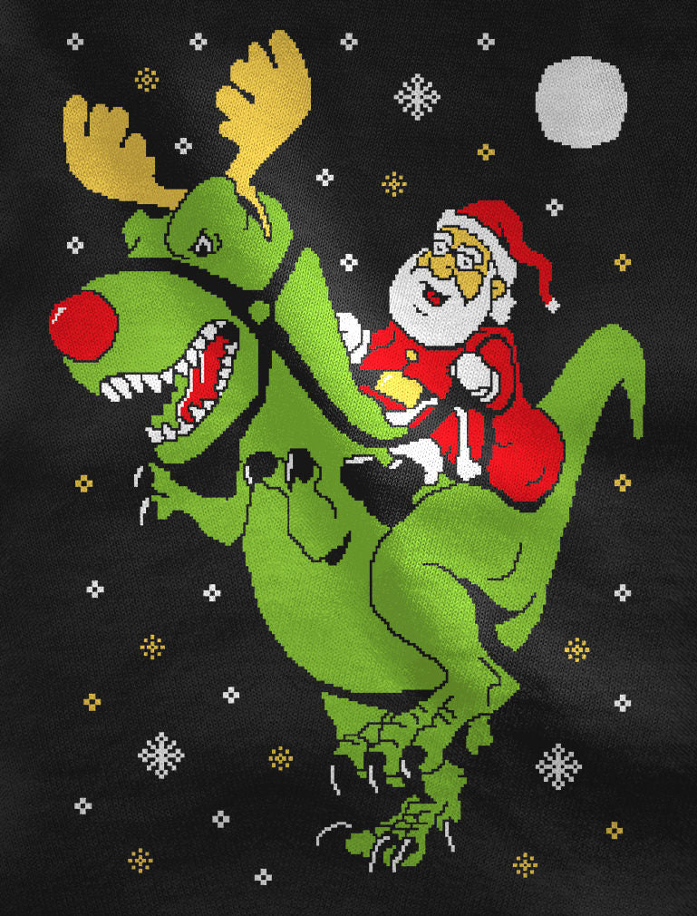 Santa Rides T-Rex Ugly Christmas Kids Long Sleeve Tee 